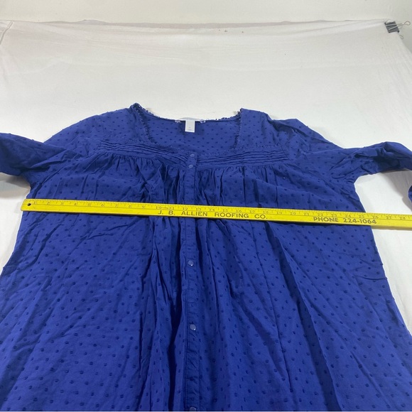 Adonna Blue Sleep Gown Textured Sleepwear long sleeve Button Down - Picture 4 of 12